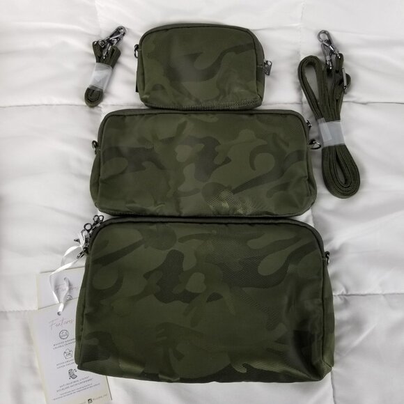 JuJuBe Camo Green Be Set 3 Bag Pouch Straps Camouflage Clutch Travel Tech Makeup - Picture 4 of 5